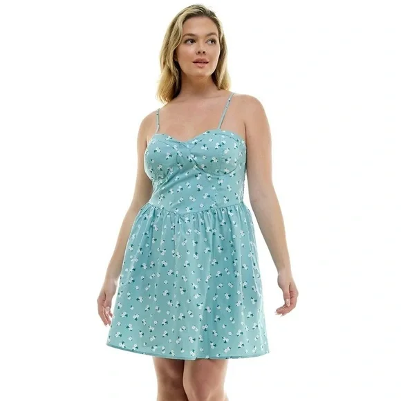 No Boundaries Green and Blue Sweetheart Mini Dress
